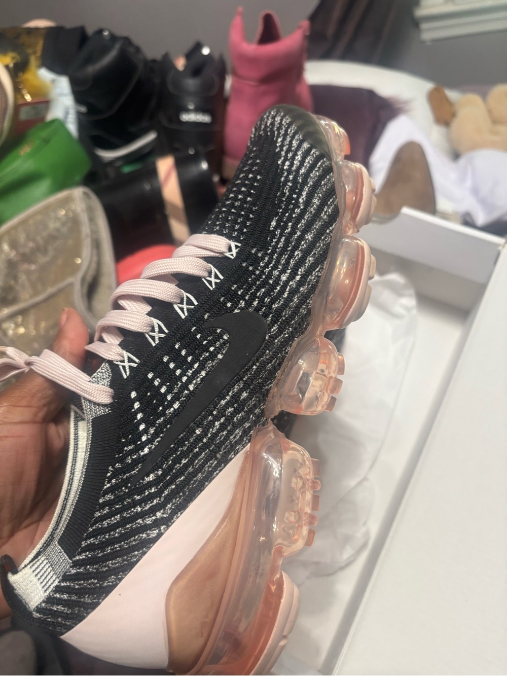 Nike Women's Black Knit Sneakers with Pale Pink Accents - Picture 11 of 12